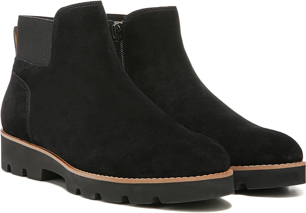 Vionic Women's Charm Brionie Chelsea Bootie Black – Arch Support Ankle Boots with Pull-Up Style, Leather Upper & Orthotic Comfort