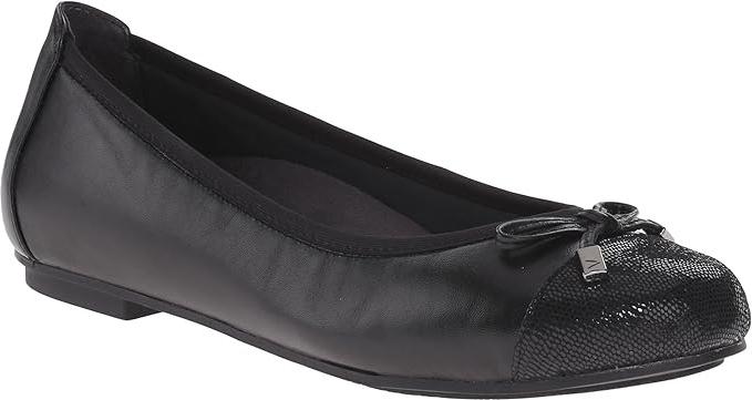 Vionic Women's Spark Minna Ballet Flat - Ladies Cap Toe Walking Flats with Concealed Orthotic Arch Support Black