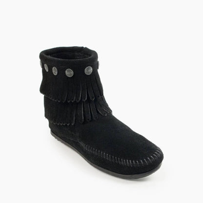 Minnetonka Double Fringe Side Zip Boot Black 699 Women's Boot