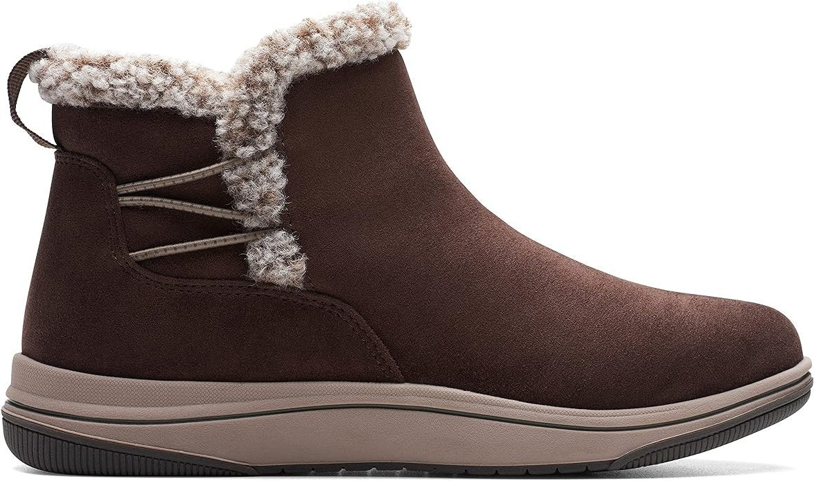 Clarks Breeze Fur Womens Cloudsteppers Ankle Boot Dark Brown Wide Faux Fur
