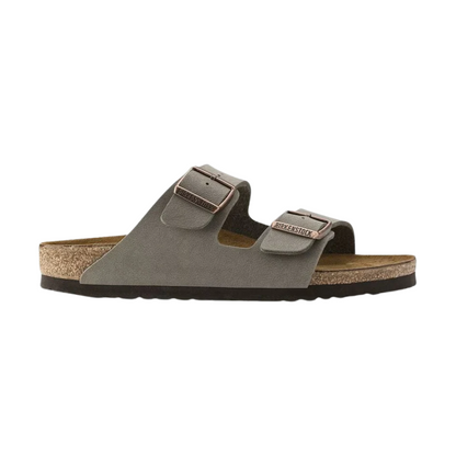 Birkenstock Arizona Classic Unisex Birkibuc Sandals – Stone, Iconic Two-Strap Comfort Leather Slides with Contoured Footbed