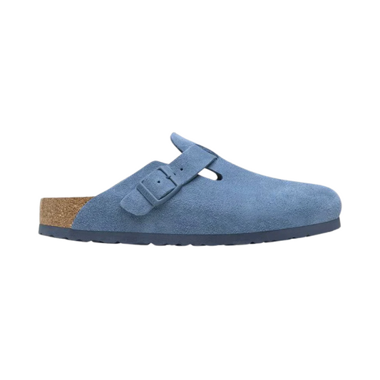 Birkenstock Boston Suede Soft Footbed Clog – Elemental Blue Unisex Slip-On Sandal with Adjustable Strap & Cushioned Cork-Latex Support
