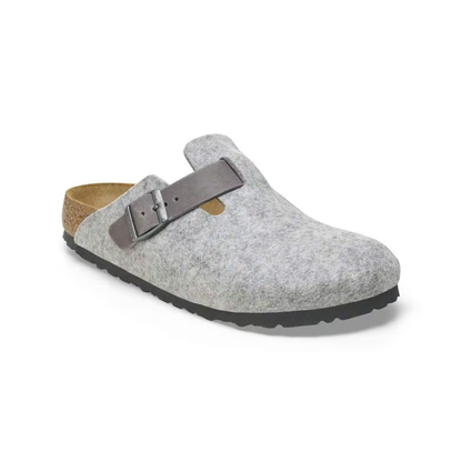 Birkenstock Unisex Boston Clog Sandals Natural Leather-Felt- Light Gray