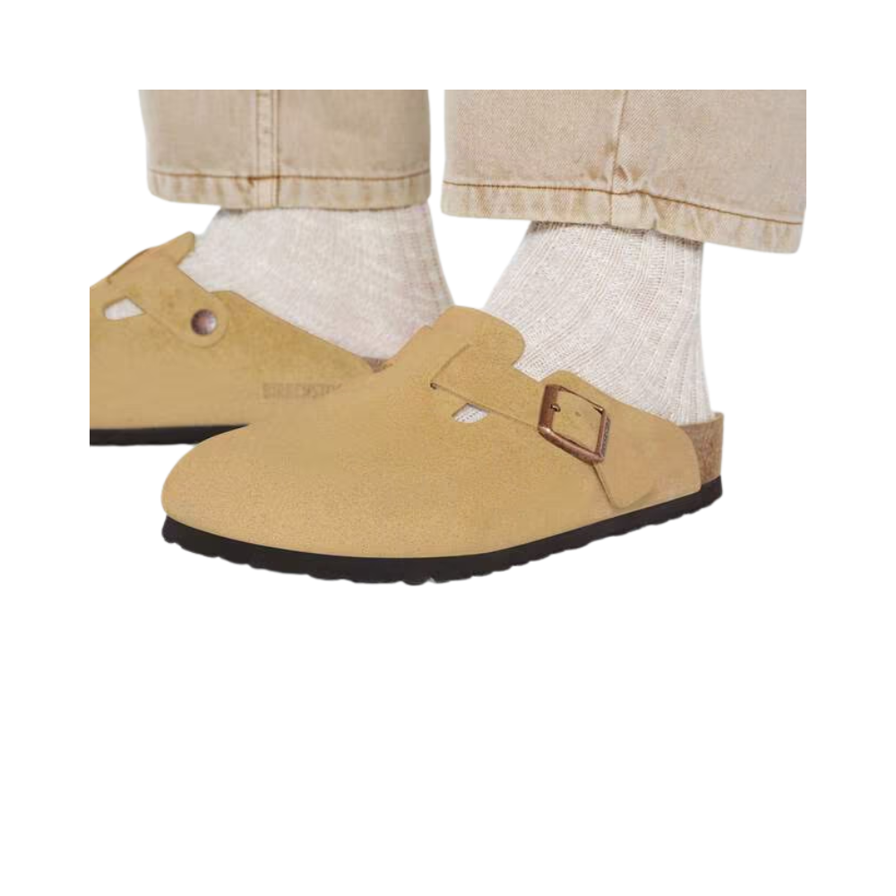 Birkenstock Boston BS Suede Unisex Sandals - Latte Cream