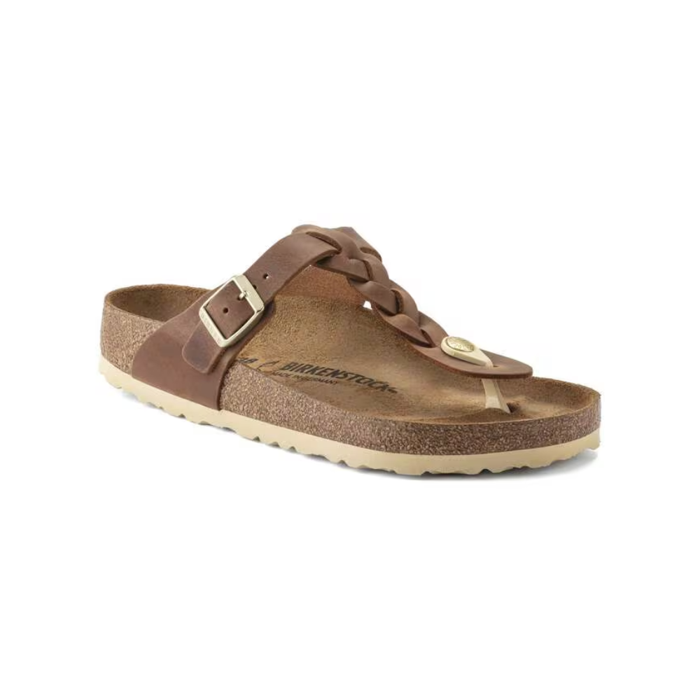 Birkenstock Gizeh Braided Oiled Leather Thong Sandals - Cognac