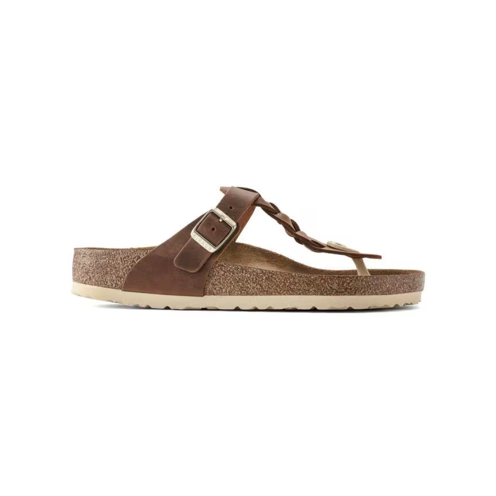 Birkenstock Gizeh Braided Oiled Leather Thong Sandals - Cognac