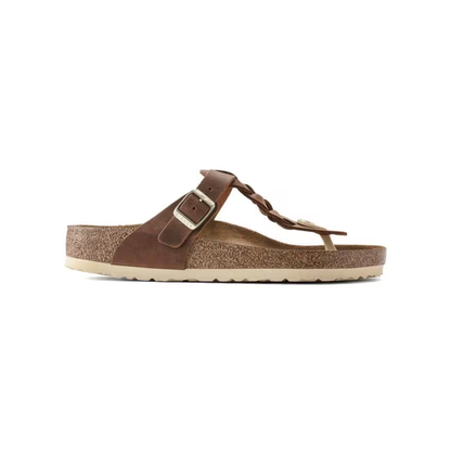 Birkenstock Gizeh Braided Oiled Leather Thong Sandals - Cognac