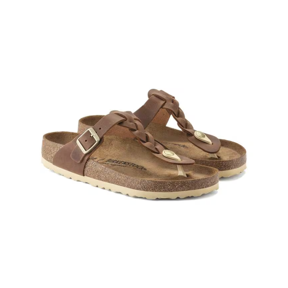 Birkenstock Gizeh Braided Oiled Leather Thong Sandals - Cognac