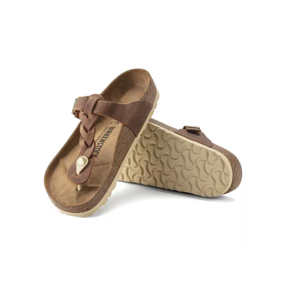Birkenstock Gizeh Braided Oiled Leather Thong Sandals - Cognac