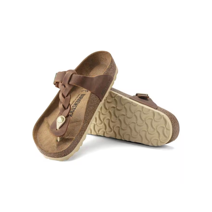 Birkenstock Gizeh Braided Oiled Leather Thong Sandals - Cognac