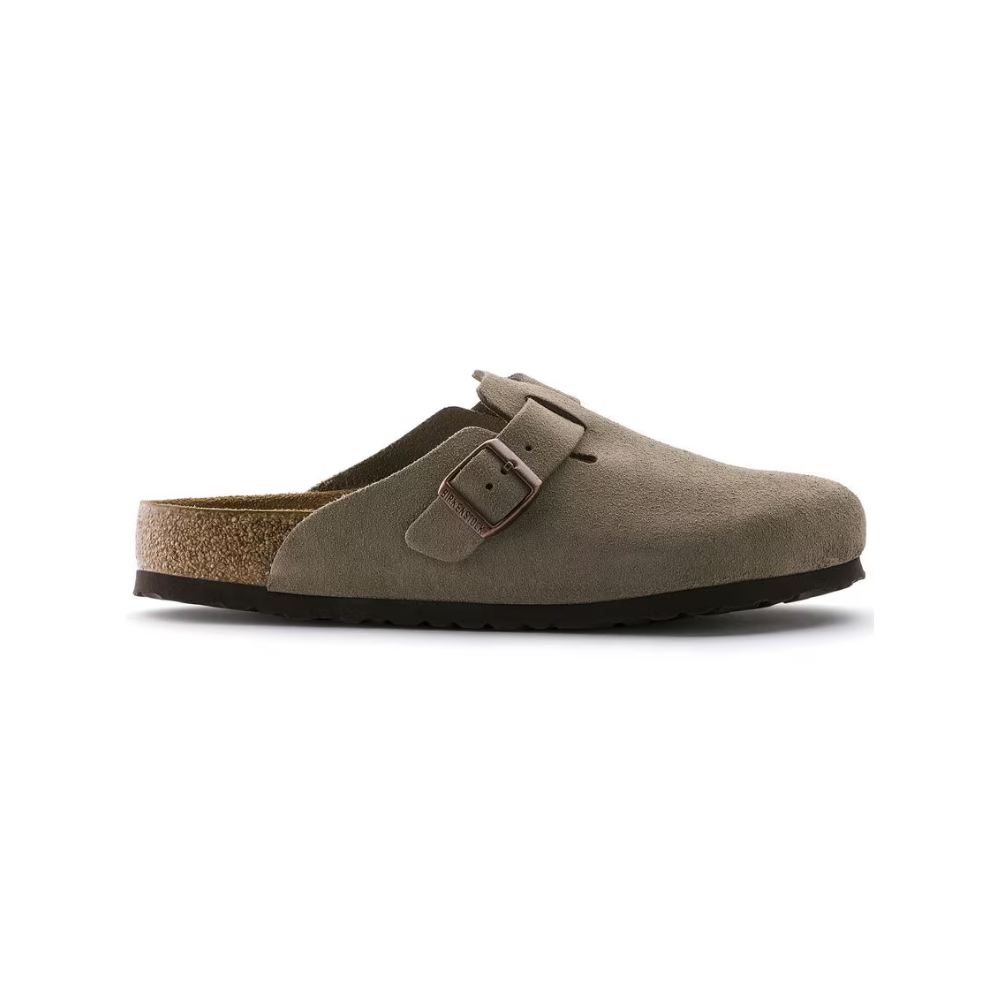 Birkenstock Boston Taupe Suede Soft Footbed Clog – Men's/Women's Classic Slip-On Comfort Shoe with Adjustable Strap, Contoured Cork-Latex Footbed & Suede Upper