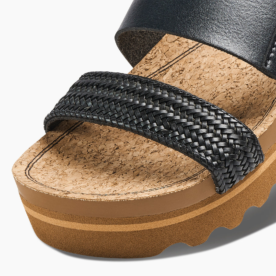 REEF Cushion Vista Hi Women's Platform Sandals – Black Braid Vegan Leather