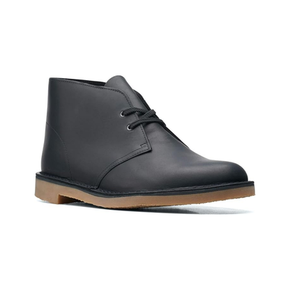 Clarks Men’s Bushacre 3 Chukka Boots Black Leather Wide Comfort