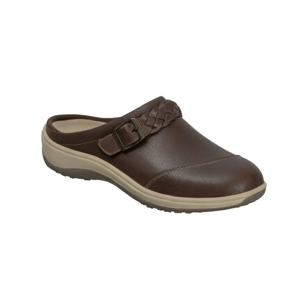 Orthofeet Irma Women's Clog Brown Leather Slip On Comfort Shoes