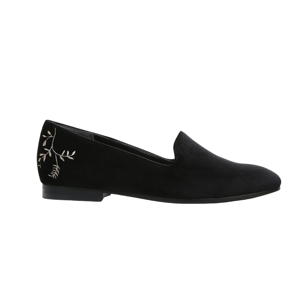 Vionic Women’s Willa Black Velvet Slip-On Flats – Orthotic Support, Casual Comfort Shoes for Work or Weekend
