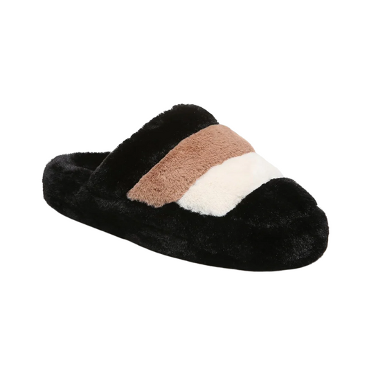 Vionic Women’s Cosmina Black Multi Shearling Slippers – Orthotic Support Cozy Indoor House Slippers with Arch Support & Rubber Sole