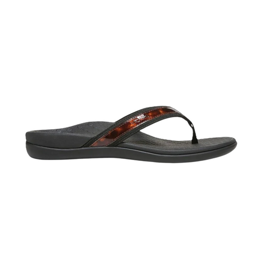 Vionic Women’s Tide II Toe Post Sandals – Black Tortoise Orthotic Flip Flops with Arch Support & Cushioned Footbed