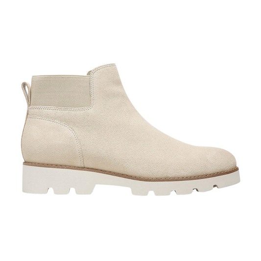 Vionic Women’s Brionie Chelsea Pull-Up Short Ankle Boot – Semolina Beige Suede Slip-On Orthotic Boot with Arch Support