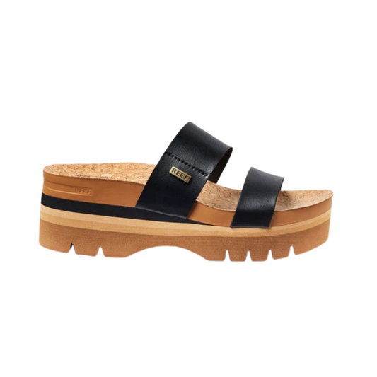 REEF Cushion Vista Hi 2.5 Women’s Size 9 Black Vegan Leather Platform Sandal