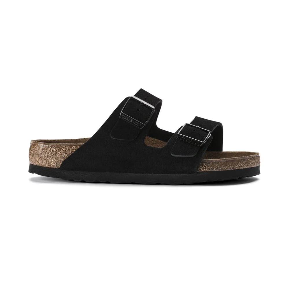 Birkenstock Arizona Soft Footbed Sandals Medium/Narrow – Black Suede Leather, Unisex Two-Strap Slides with Contoured Cork-Latex Support