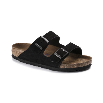 Birkenstock Arizona Soft Footbed Sandals Medium/Narrow – Black Suede Leather, Unisex Two-Strap Slides with Contoured Cork-Latex Support