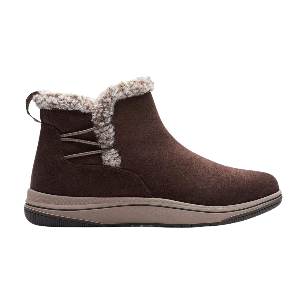 Clarks Breeze Fur Womens Cloudsteppers Ankle Boot Dark Brown Wide Faux Fur