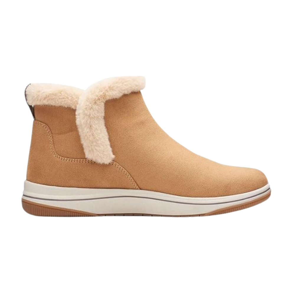 Clarks Women’s Breeze Fur Ankle Boots Tan Cozy Faux Fur Lined