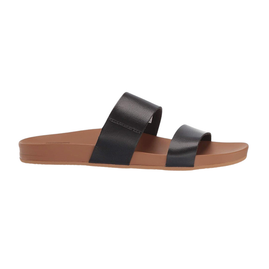 Reef Women's Cushion Vista Black - Natural Slide Sandal ( Vegan)