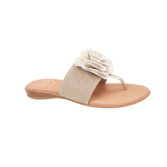 Andre Assous Women's Nara Flat Sandal, Beige/Platino