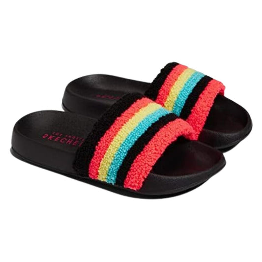 Skechers Girls Kids Street Sunny Slides | Lightweight Cushioned Colorful Stripe Brights