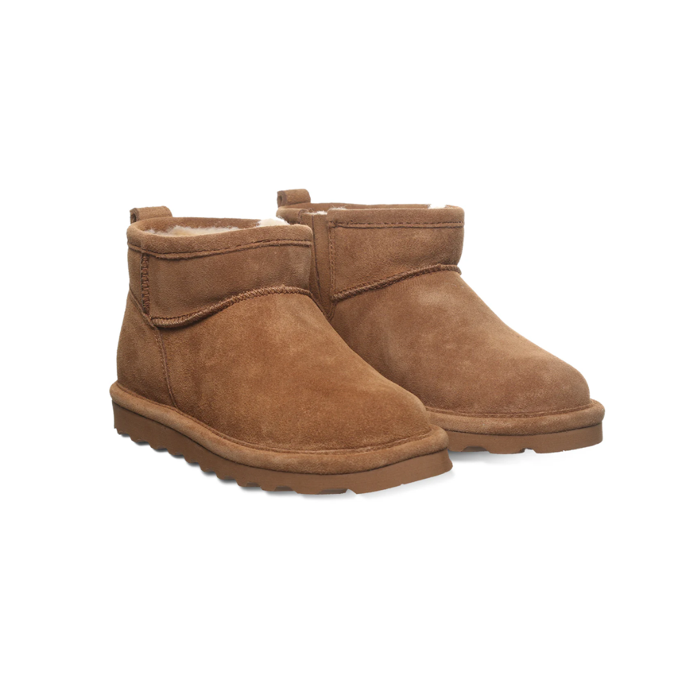 Bearpaw Shorty Youth Suede Boots Hickory Kids Ankle Winter Wool Lined