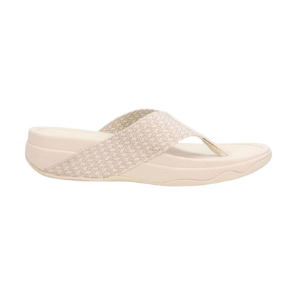 FitFlop Women’s Surfa Webbing Toe-Post Sandals – Multi-Tone Paris Beige | Lightweight Cushioned Wedge Flip-Flops with Ergonomic Microwobble board Midsole