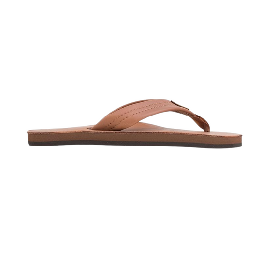 Rainbow Sandals Women's Single Layer Leather Flip Flops – Wide Strap, Tan/Brown
