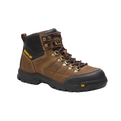 Caterpillar Men's Full Grain Leather  Work Boot, Threshold Waterproof Work Boot, Real Brown