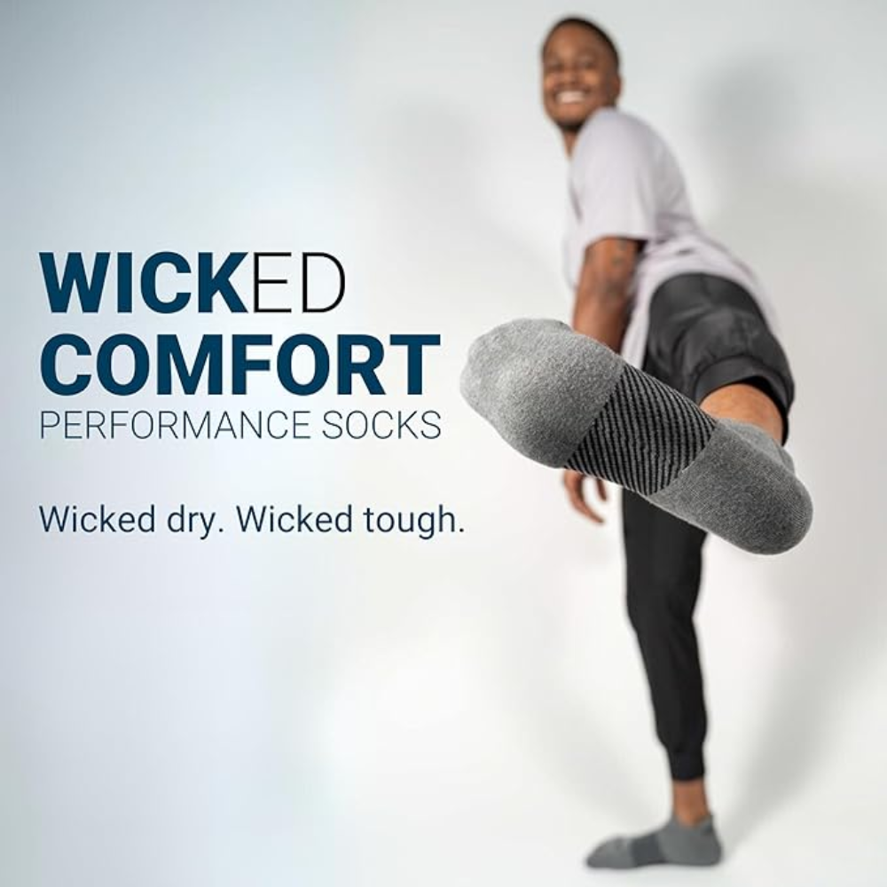 OS1st WC Wicked Comfort Black Crew Socks | Cushioned Mid-Calf Moisture-Wicking Performance