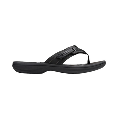 Clarks Women's Breezey Sun H Comfortable Braided and Stitching Strap Slip-On Sandal, Black Pat