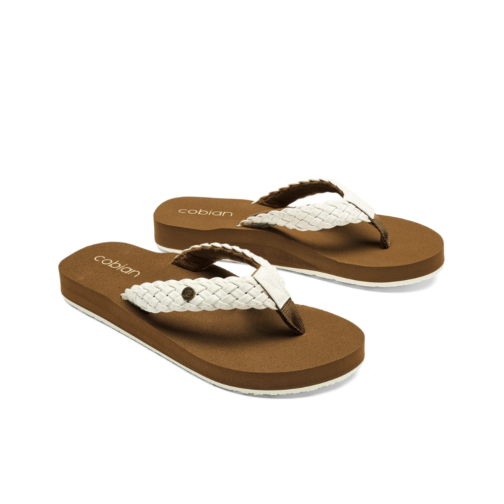 Cobian Women's Braided Bounce Synthetic Leather Casual Sandals - White