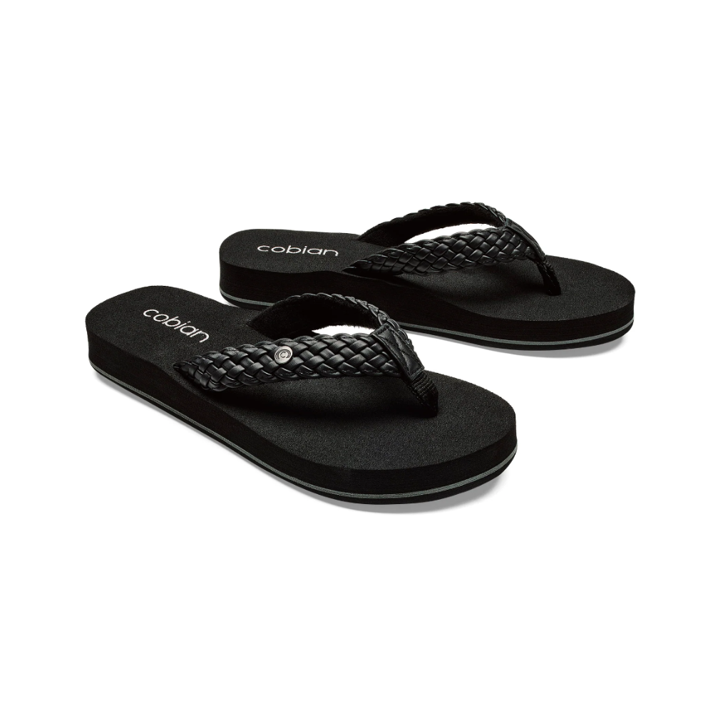 Cobian Women's Braided Bounce Arch Support Leather Sandals - Black
