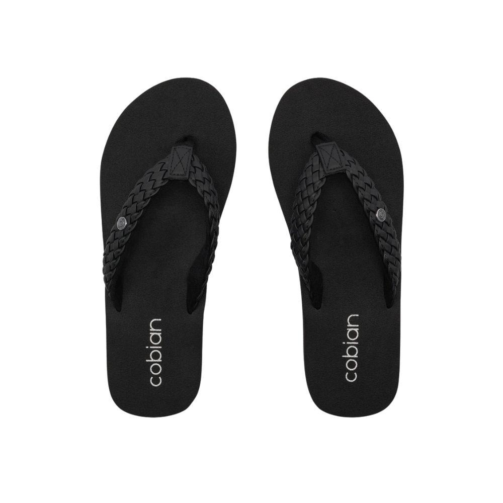 Cobian Women's Braided Bounce Arch Support Leather Sandals - Black