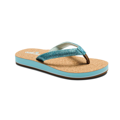 Cobian Girls Lil' Capri Blue Glitter Flip Flop Sandals Cork Footbed New