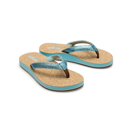 Cobian Girls Lil' Capri Blue Glitter Flip Flop Sandals Cork Footbed New