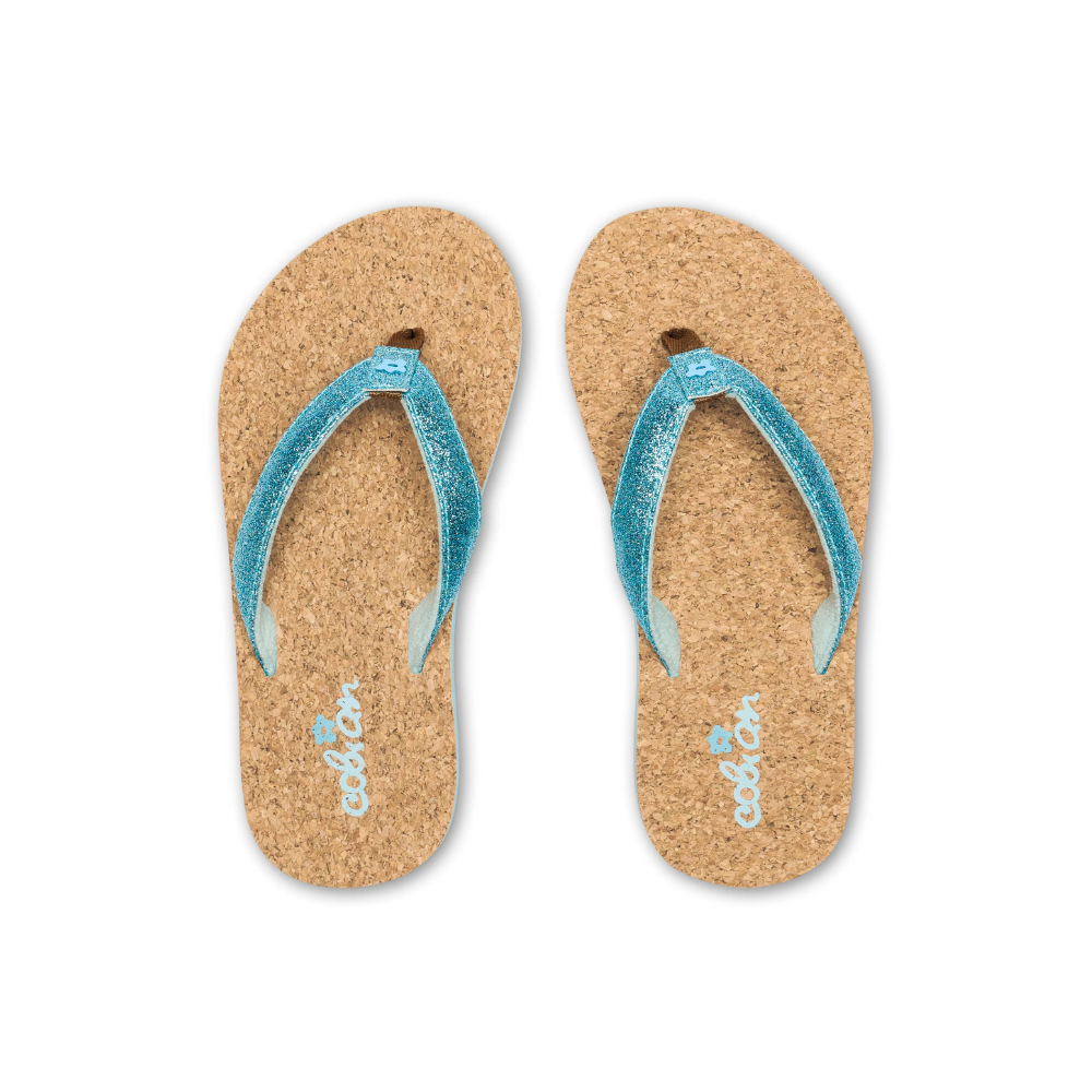 Cobian Girls Lil' Capri Blue Glitter Flip Flop Sandals Cork Footbed New