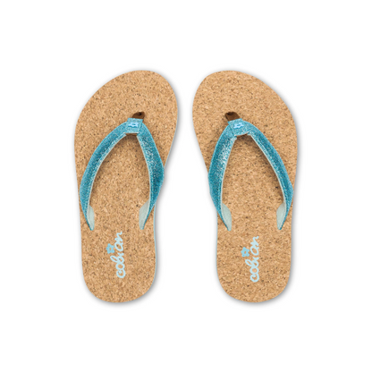 Cobian Girls Lil' Capri Blue Glitter Flip Flop Sandals Cork Footbed New