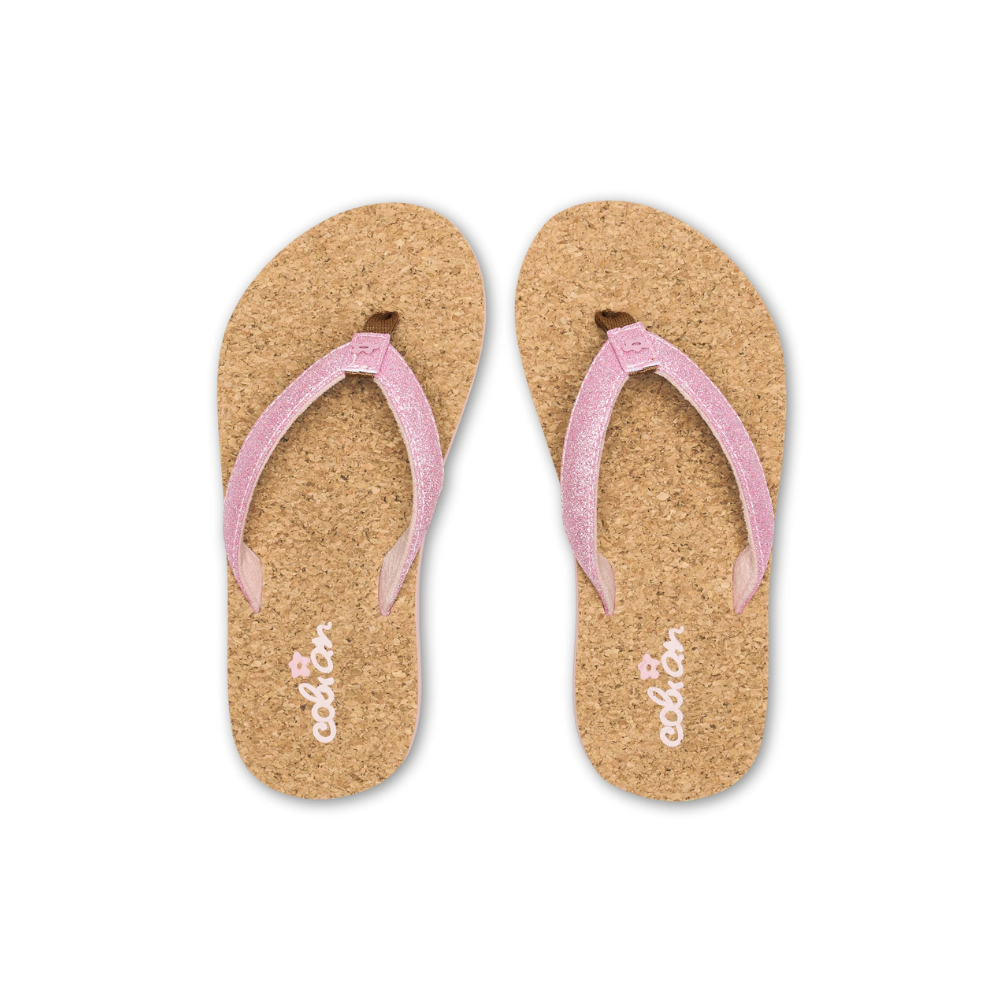 Cobian Girls Lil' Capri Pink Glitter Flip Flop Sandals Cork Footbed New