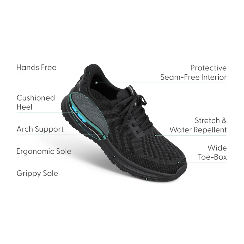 Orthofeet Men’s Tilos Hands‑Free Athletic Sneaker – Black 20018M