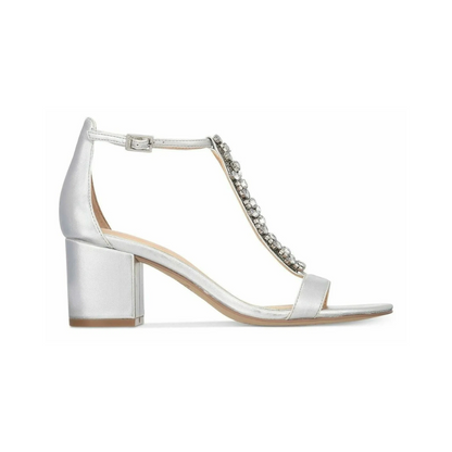 Jewel Badgley Mischka “Lindsey” – Silver Rhinestone T‑Strap Sandals (JW2157)