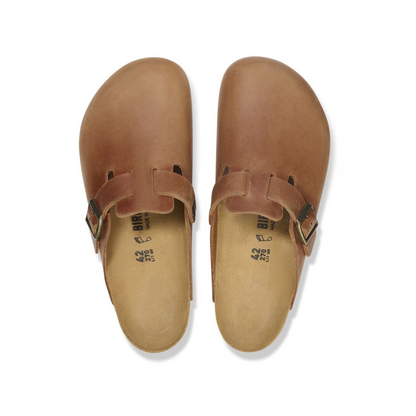 Birkenstock Boston Unisex BS Oiled Leather Clog Sandals - Cognac