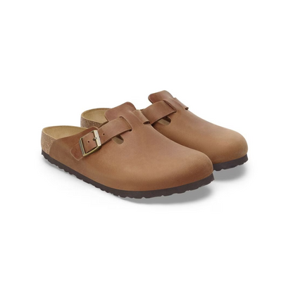 Birkenstock Boston Unisex BS Oiled Leather Clog Sandals - Cognac