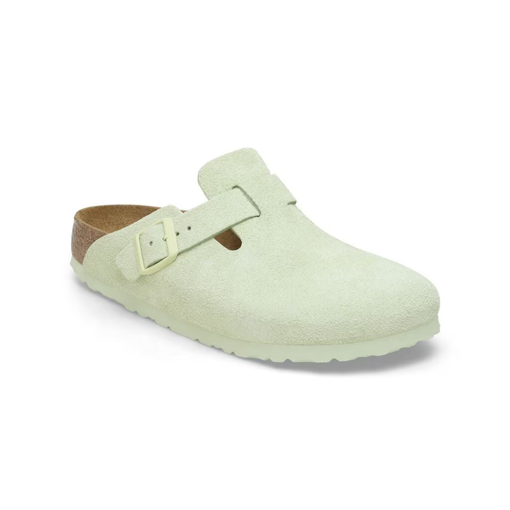 Birkenstock Boston Unisex Soft Footbed Suede Clog Sandals - Faded Lime