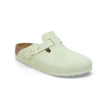 Birkenstock Boston Unisex Soft Footbed Suede Clog Sandals - Faded Lime